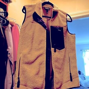 Patagonia oatmeal and purple fleece vest